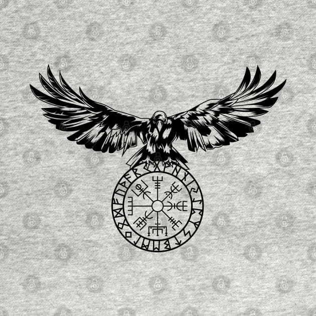 Raven with Futhark and Vegvisir by Modern Medieval Design